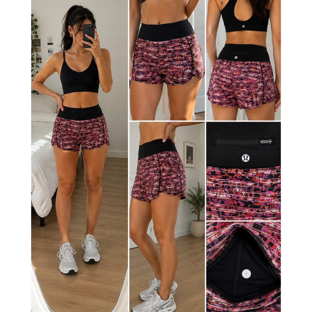 Lululemon Speed Up Shorts Size 6 Pink Red Pixel Print Running Athletic Workout